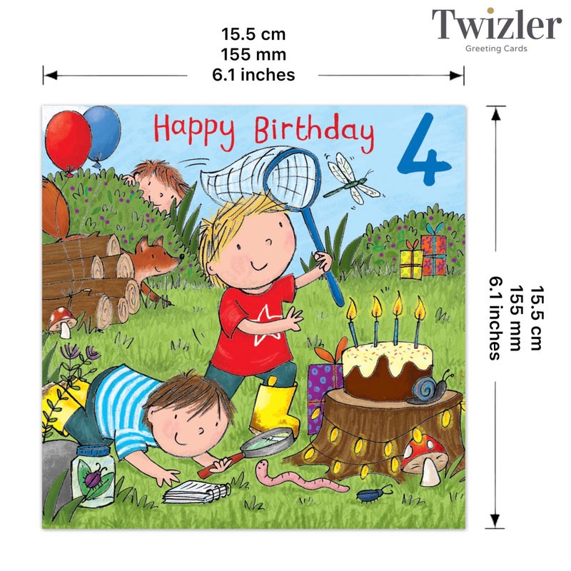 Twizler 4th Birthday Card Boy Park - Age 4 Birthday Card â€“ Boys Birthday Card Age 4 â€“ Happy Birthday Card 4 Year Old Boy - Childrens Birthday Cards â€“ Happy Birthday Card Boy â€“ Card Age 4 Boy - Image 3
